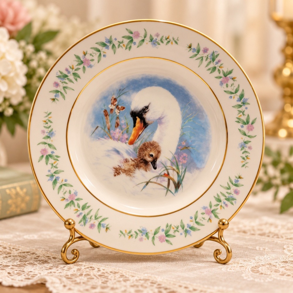 Avon Collector Plate Gentle Moments Swan Cygnet Vintage Wedgwood England White